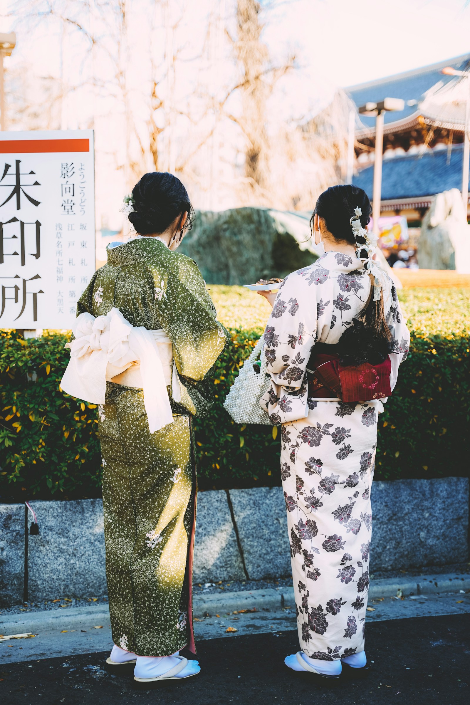 Hai cô gái mặc kimono truyền thống Nhật Bản du lịch