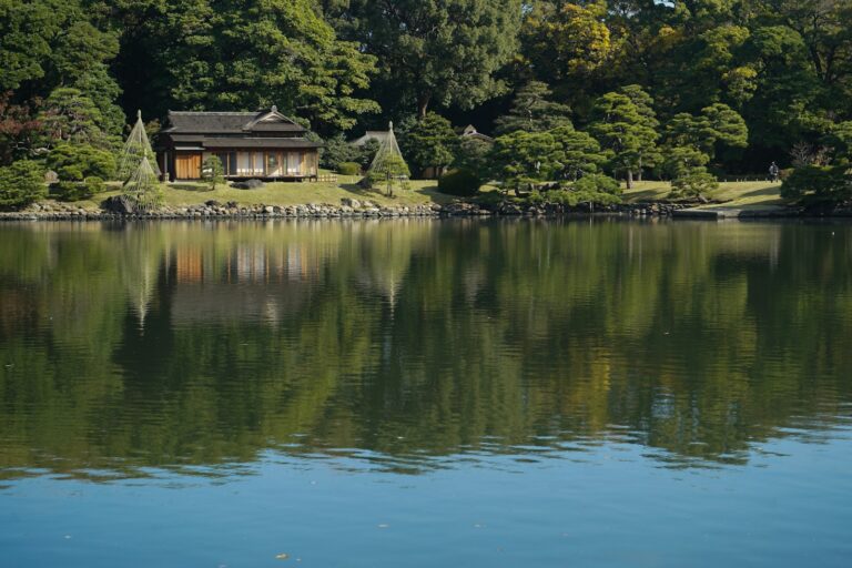 Nhà truyền thống Nhật Bản bên hồ thanh bình - ryokan onsen